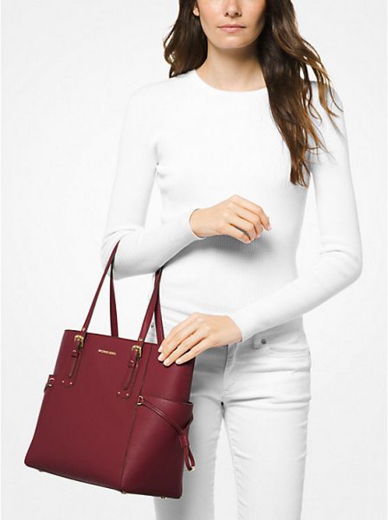 Michael Kors Voyager Small Crossgrain Leder Tragetaschen Damen Bordeaux | 519780-RWV