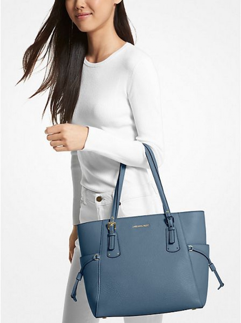 Michael Kors Voyager Small Pebbled Leder Tragetaschen Damen Blau | 978536-LTJ