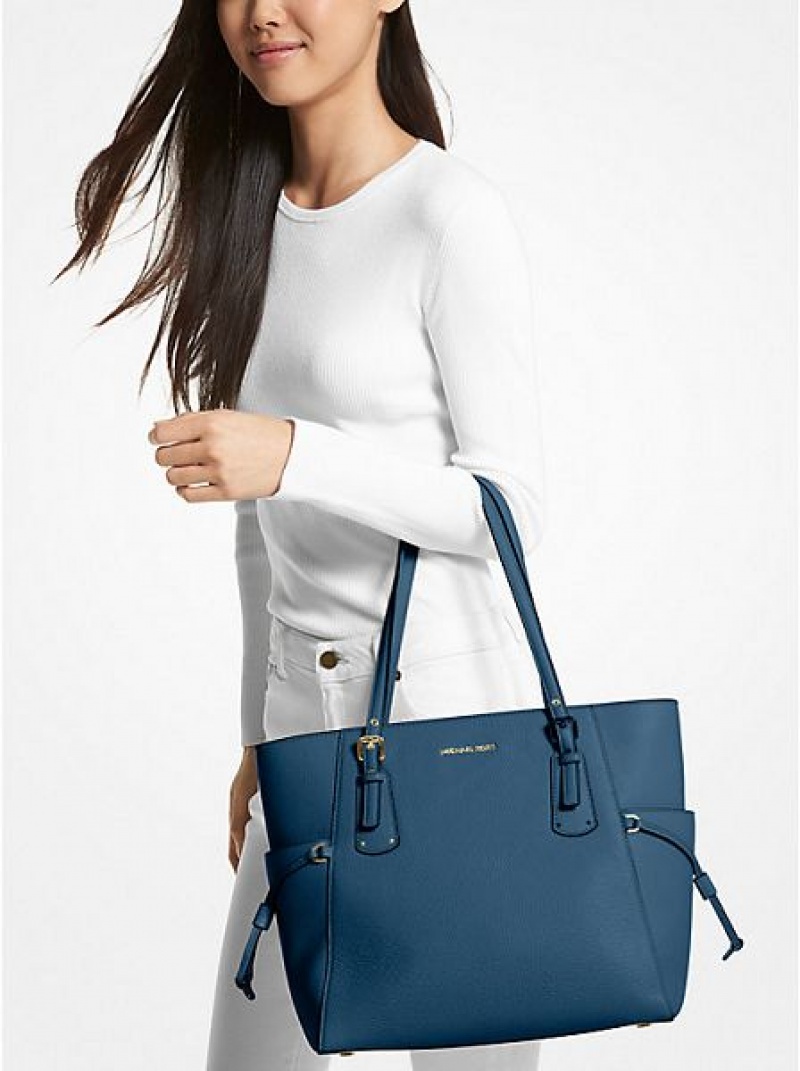 Michael Kors Voyager Small Pebbled Leder Tragetaschen Damen Blau | 705239-CZG