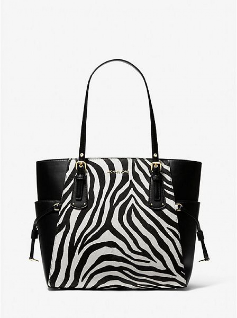 Michael Kors Voyager Small Zebra Printed Calf Hair Tragetaschen Damen Schwarz | 798625-NHG