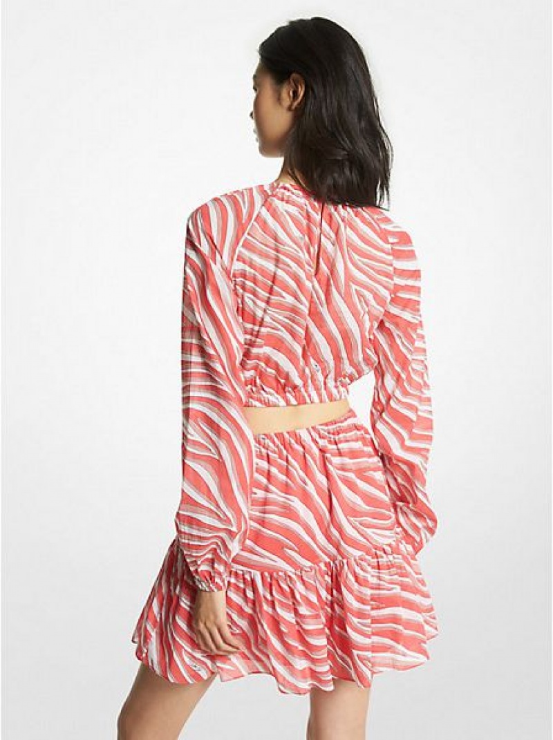 Michael Kors Zebra Print Baumwoll Lawn Cutout Minikleid Damen Rosa | 136054-QKB